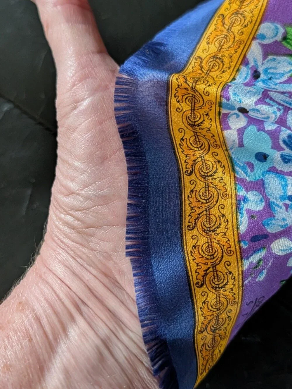 Blue Floral Border Silk Women's Scarf Oscar De La Renta Studio